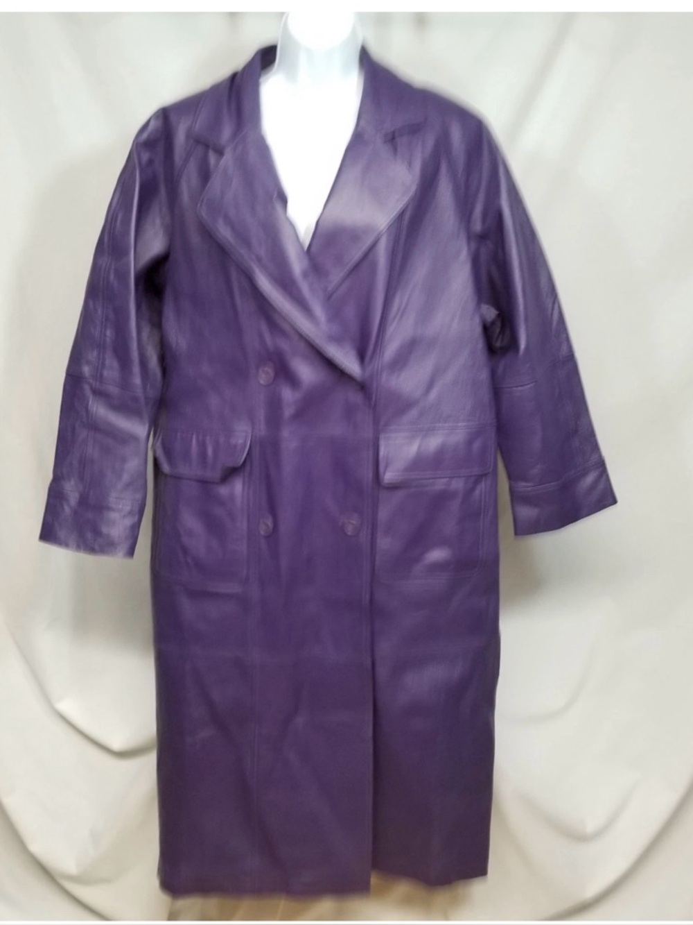 VTG 90's Roaman's Genuine Leather Women's Sz. A6 Vintage Purple Long Trench Coat